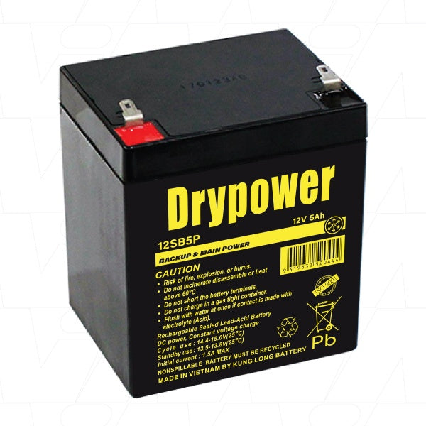 12SB5P -Drypower 12V 5Ah Sealed Lead Acid Battery