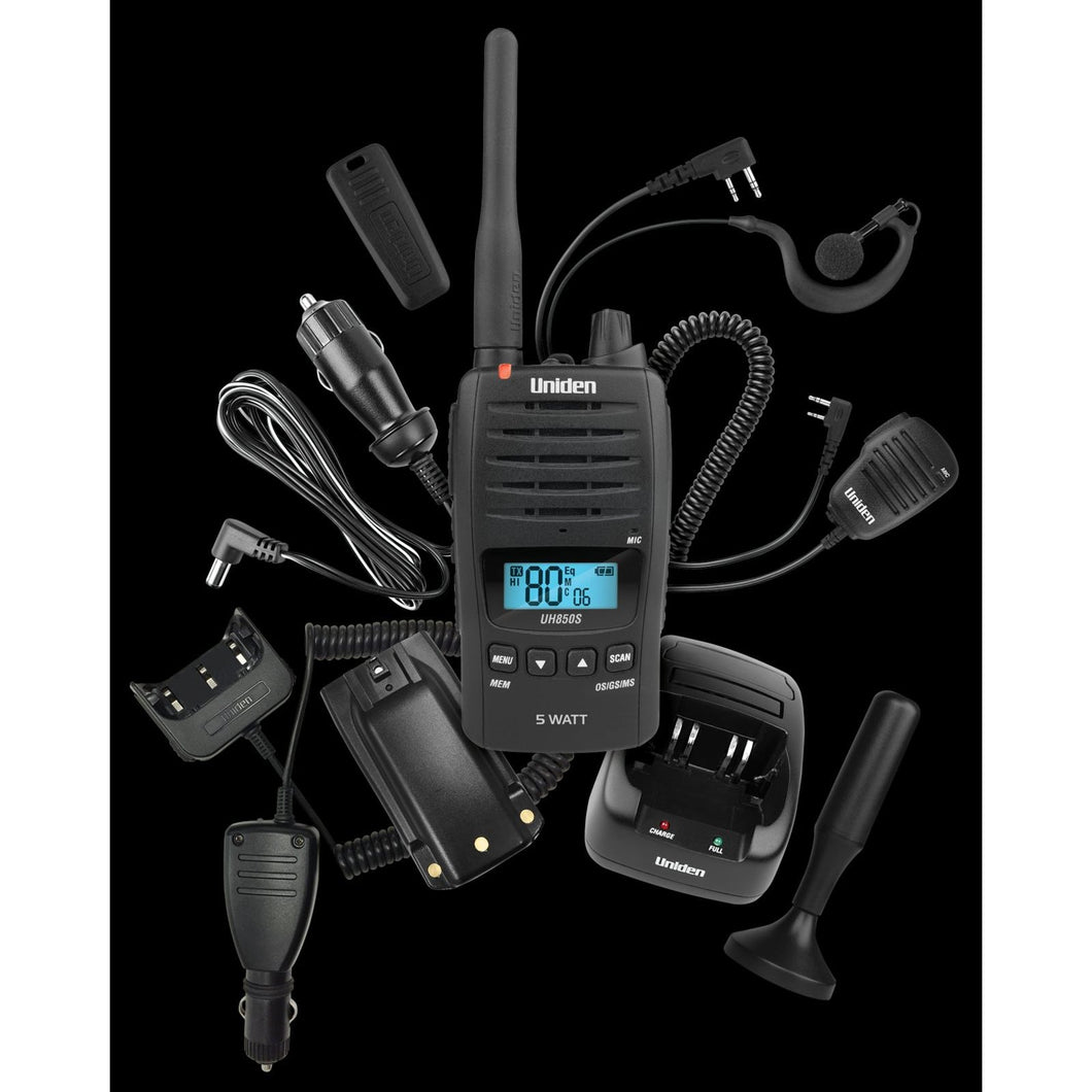 Uniden UH850S-DLX 5 Watt UHF Waterproof CB Handheld Radio  Deluxe Pack