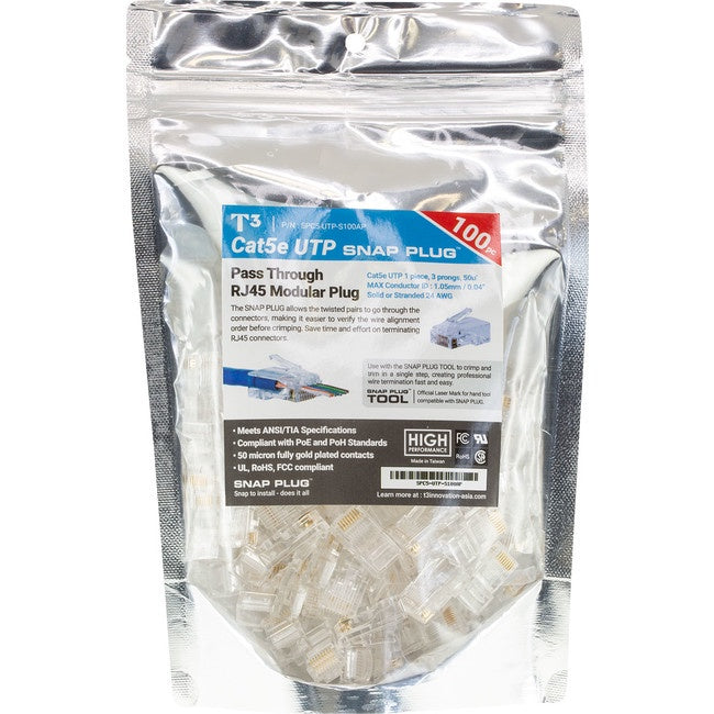 T3SPC5 UTP RJ45 CAT5E SOLID SNAP PLUG