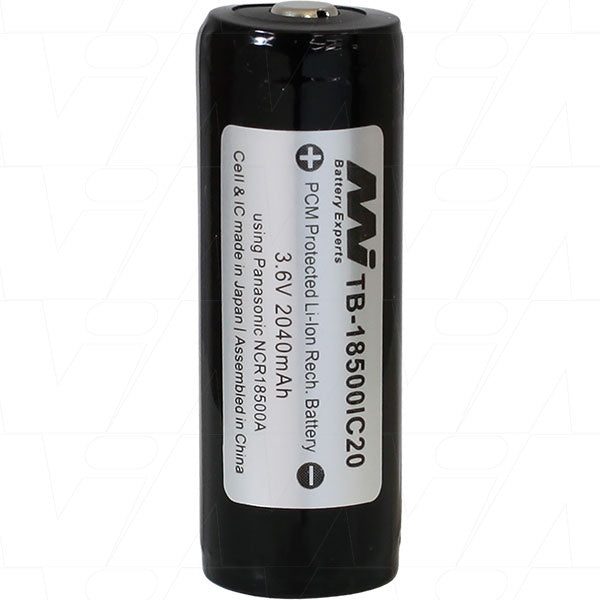 TB-18500IC20-BP1 - 18500 size 2.0Ah Protected Lithium Ion Torch Battery