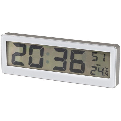 CLOCK LCD W/ THERMOMETER WHT