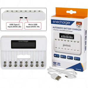 NC8500USB 1-8 cell automatic charger for AA & AAA NiMH cells with LCD display.
