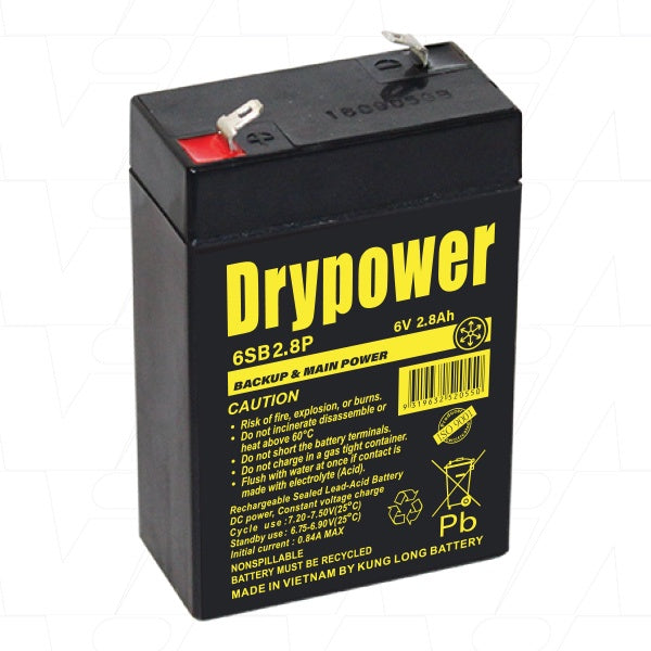 6SB2.8P Drypower 6V 2.8Ah Sealed Lead Acid Battery
